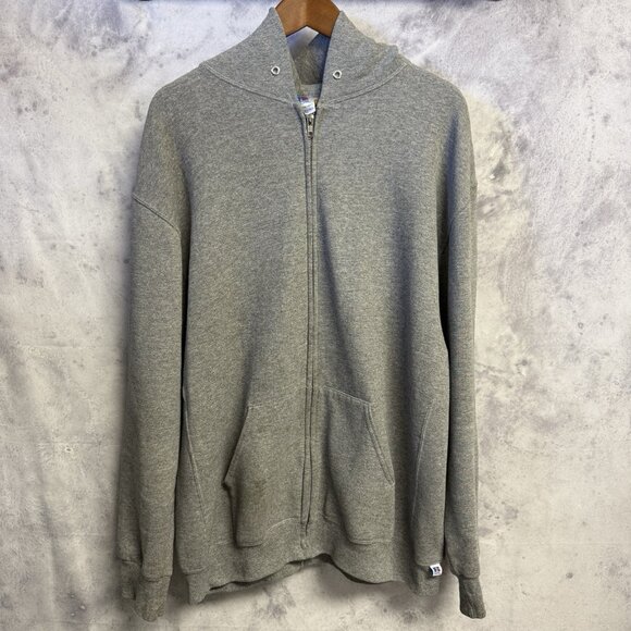 Vintage Y2K Russell Athletic Full Zip Hoodie Sweatshirt 2XL 26x29.5 Gray - Picture 1 of 16